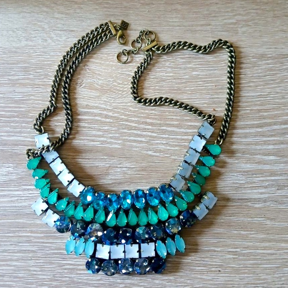 Banana Republic Blue & Green Gemstone  Layered Gold Statement Collar Necklace